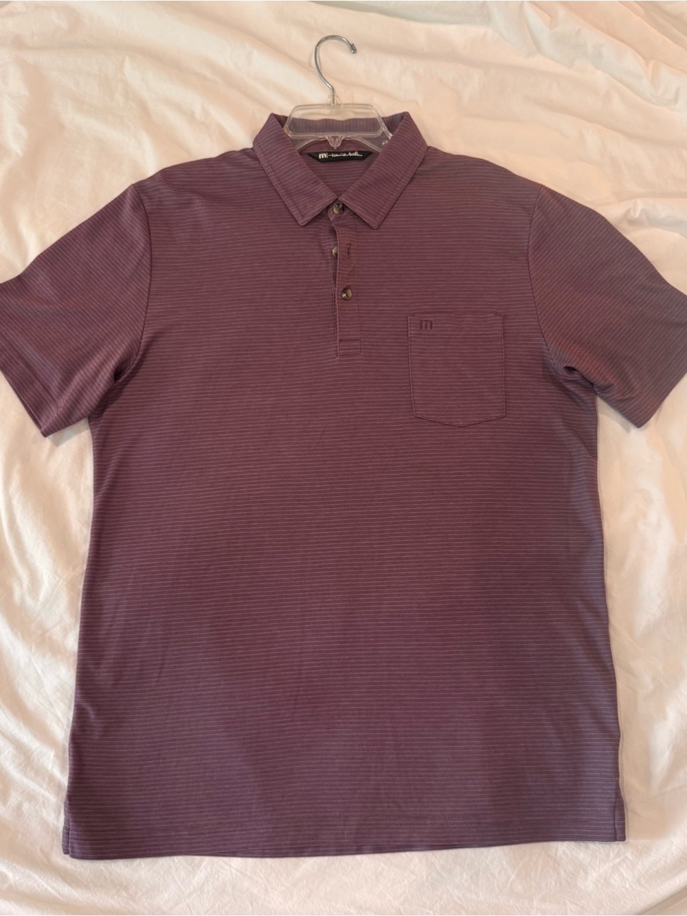 TravisMathew Men's Striped Burgundy Polo